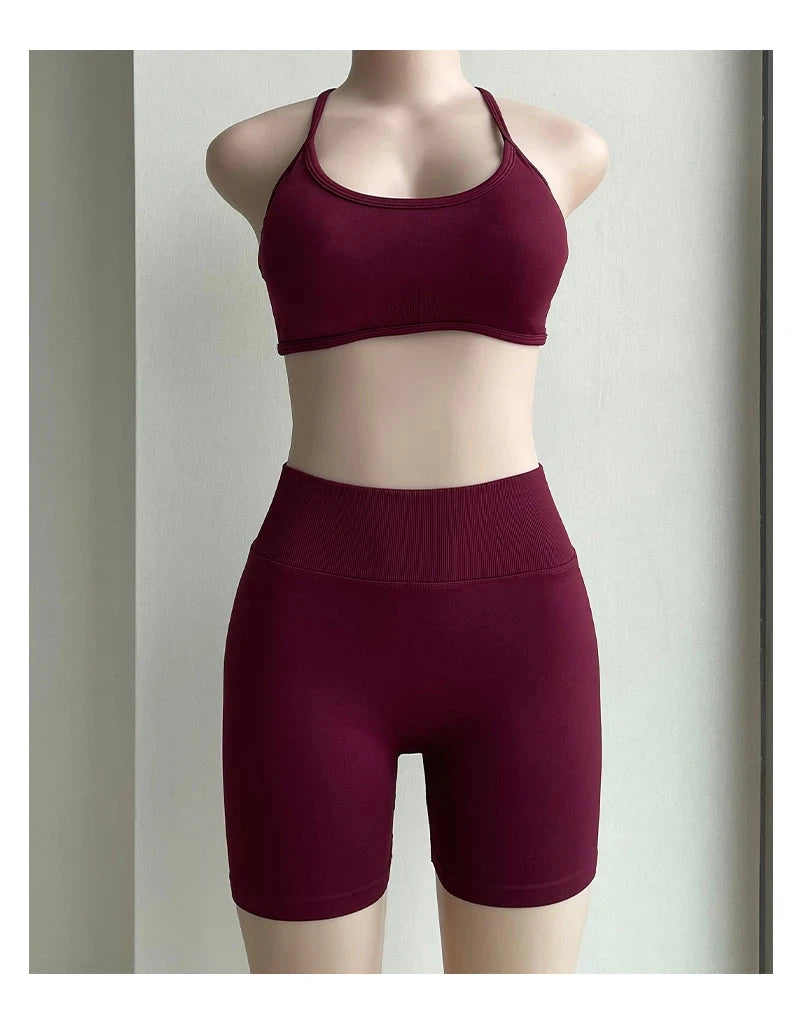 Solid seamless women’s fitness half pants from The Clothing Company Sydney, soft yoga and gym shorts for running and cycling.