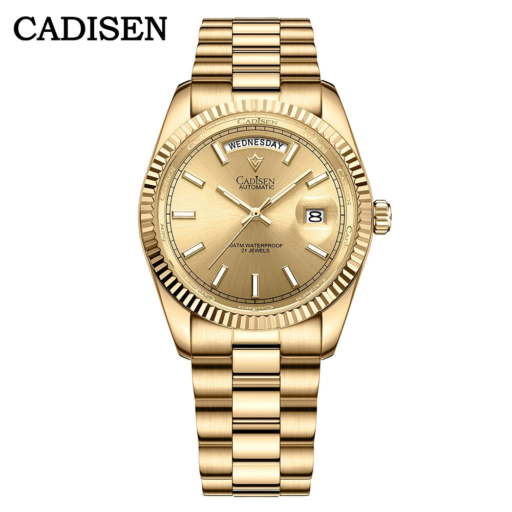 Cadisen DD40 men's luxury automatic wristwatch with sapphire glass, stainless steel strap, and Miyota 8285 movement.