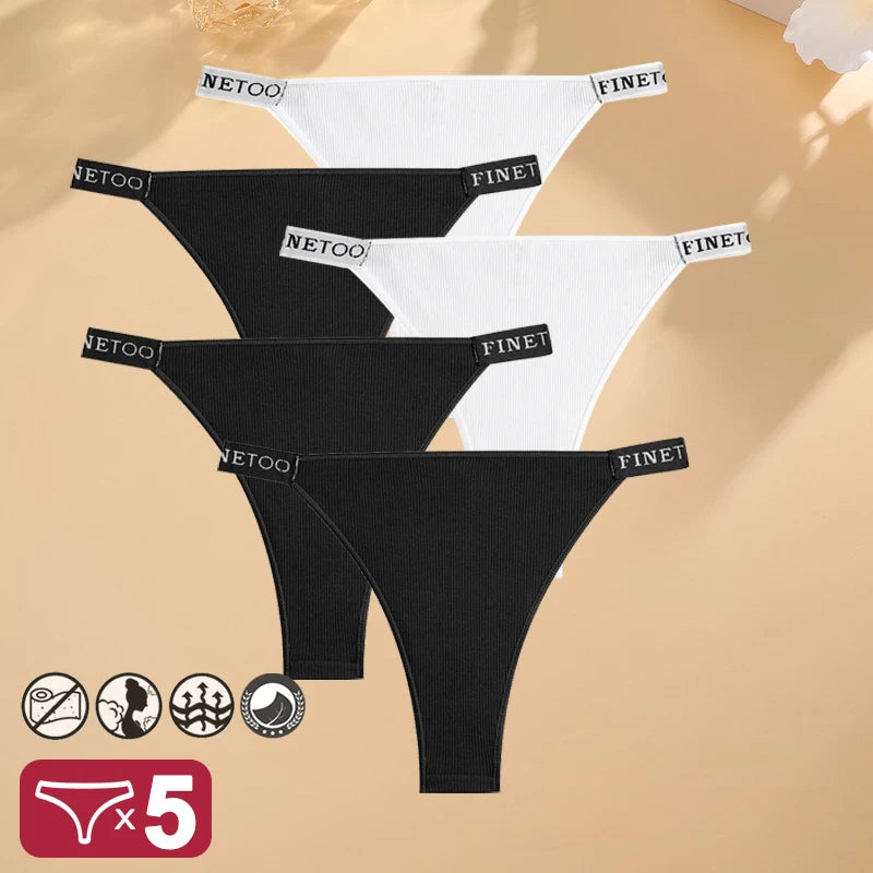 Five-pack of women's cotton lingerie briefs from The Clothing Company Sydney, low waist, comfortable female underpants, letter design
