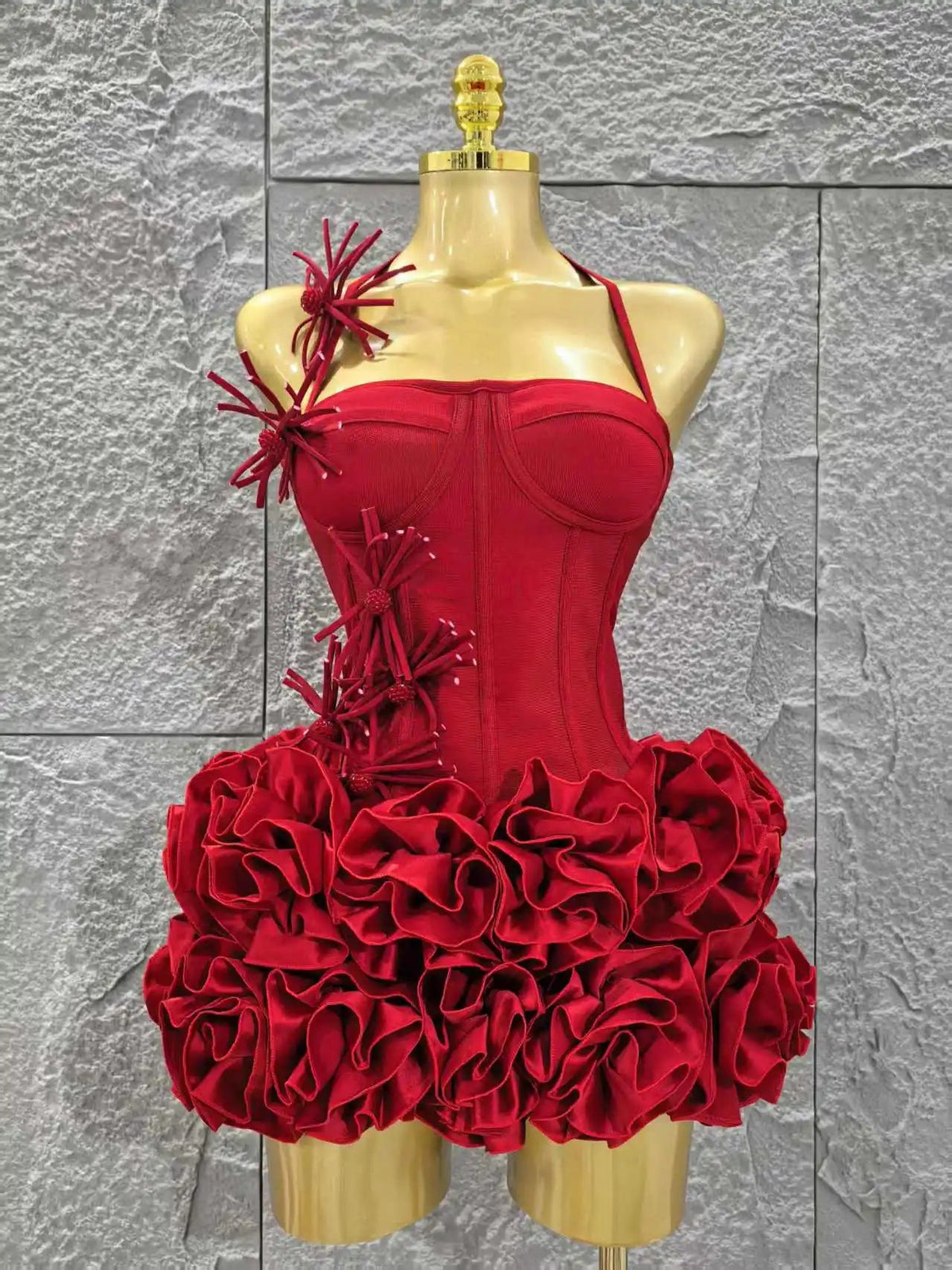 Red Color Women Halter Full Florals 2 Piece Bodycon Mini Bandage Nightclub Party Birthday Dress The Clothing Company Sydney