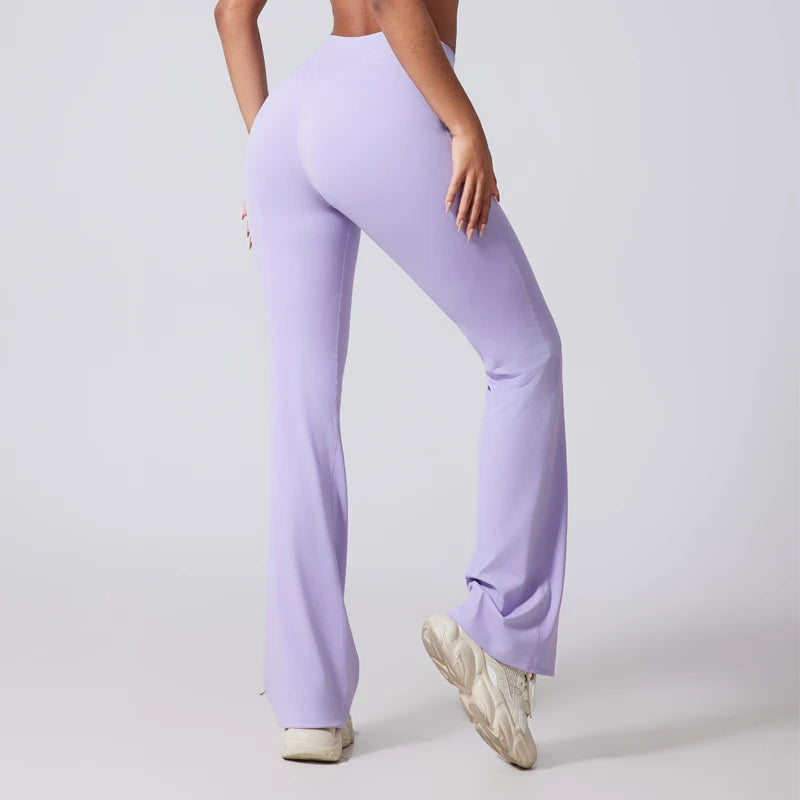 Women's high-waisted hip-lifting flared yoga pants by The Clothing Company Sydney, featuring wide leg fit and micro flare design.