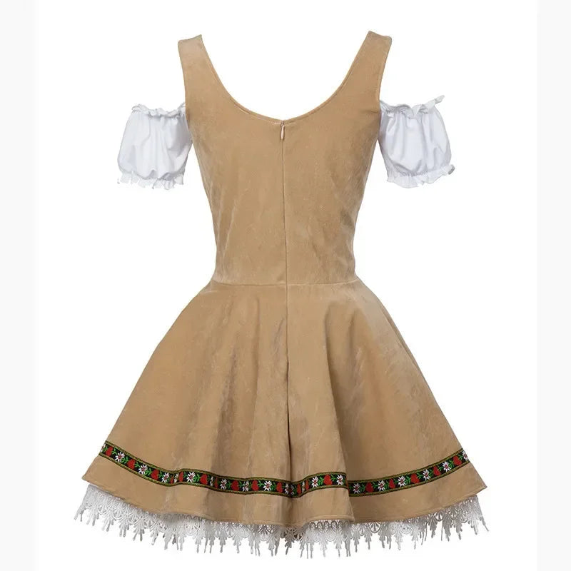Couples Oktoberfest costume for bartender or waitress, featuring traditional German-style dress, perfect for Halloween or carnival parties.