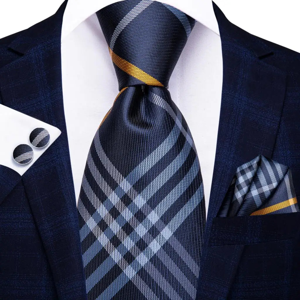Blue paisley silk tie set including necktie, cufflinks, and pocket hanky from The Clothing Company Sydney accessories collection.