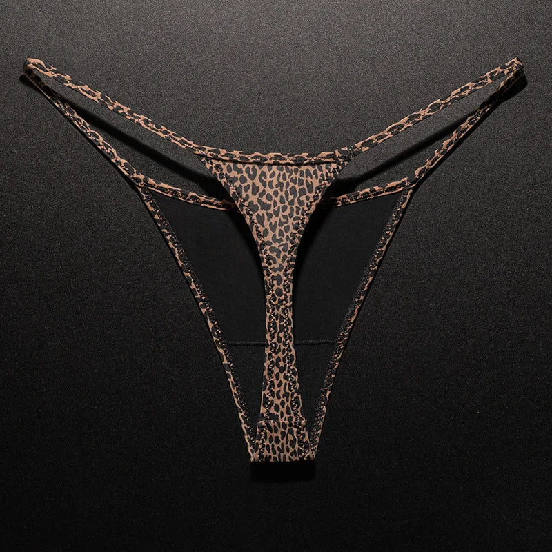 Seamless low waist leopard print G string thong lingerie for women, made of ice silk fabric, from The Clothing Company Sydney.
