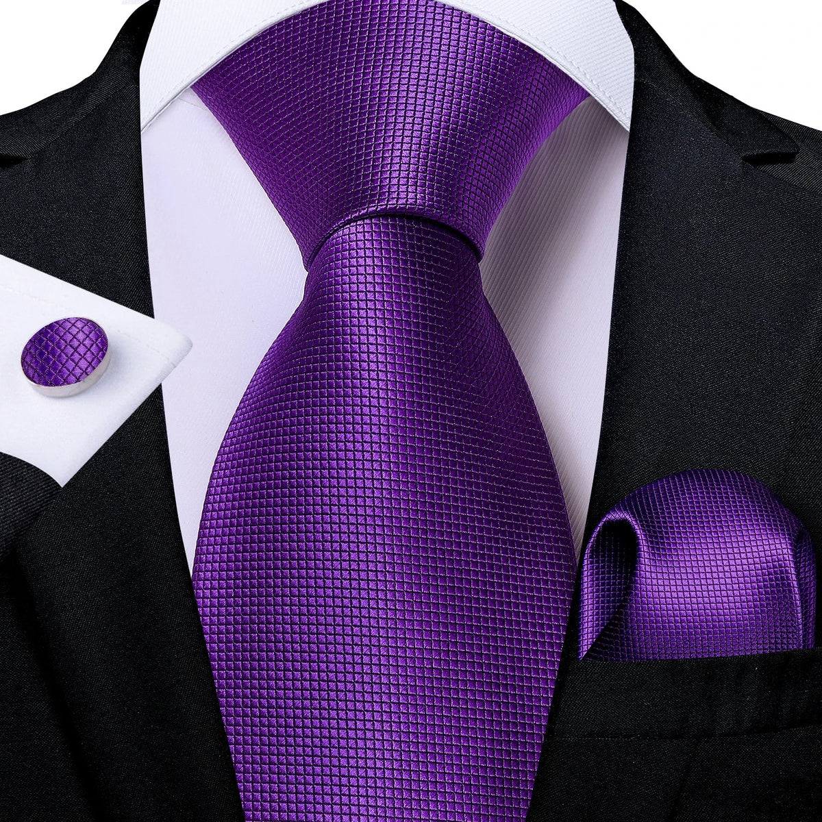 Luxury purple paisley silk tie set for men featuring an 8cm wide tie, stylish accessories from The Clothing Company Sydney.