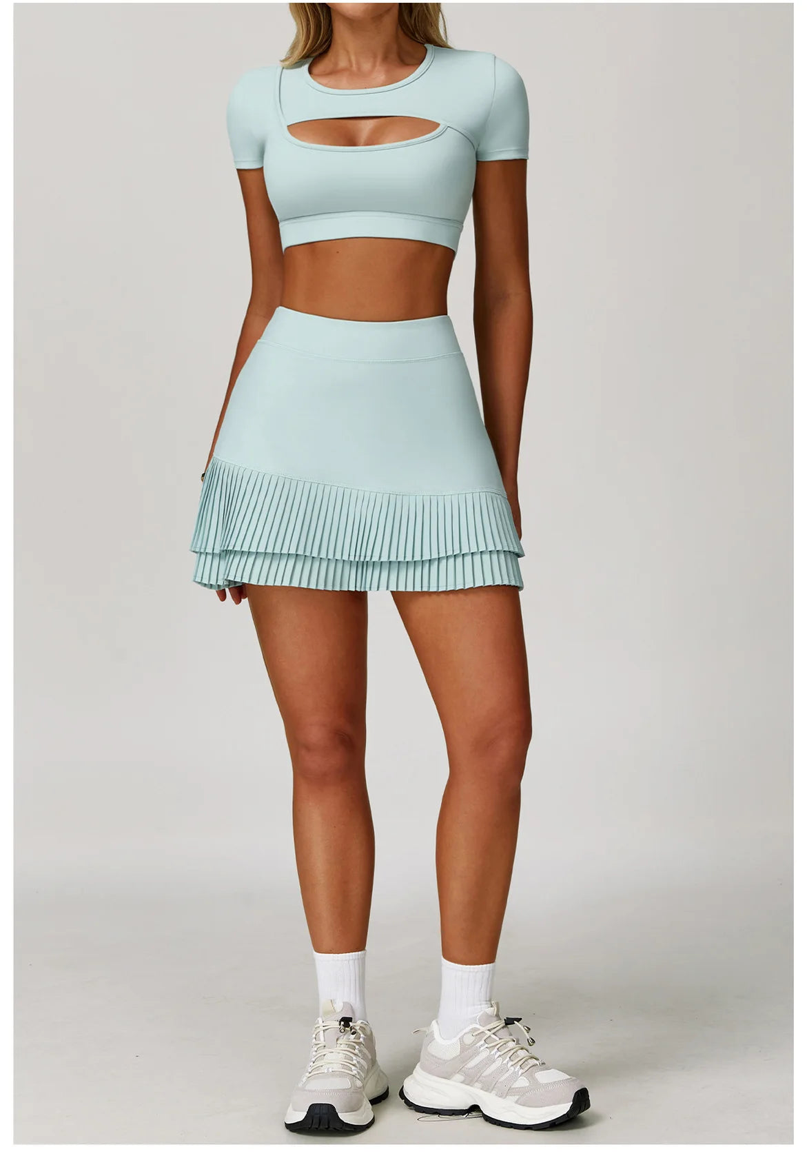 Two-piece women's fitness yoga and gym outfit including sports bra, leggings, and tracksuit from The Clothing Company Sydney.