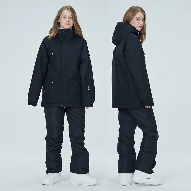 Women's waterproof ski suit by The Clothing Company Sydney, includes snowboard jacket and pants, windproof snow overalls.