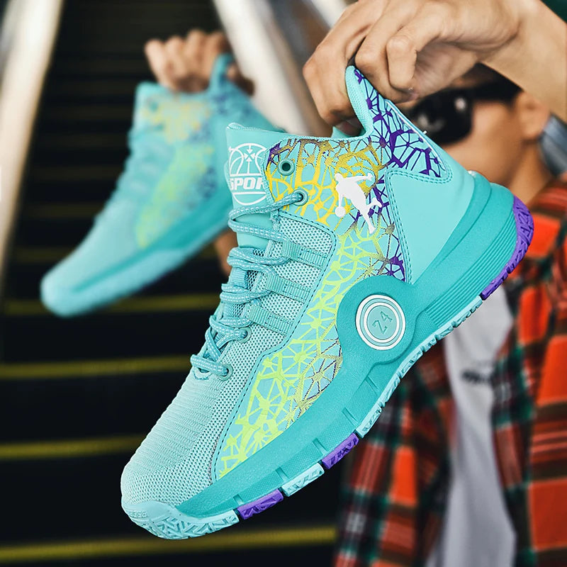 High-top basketball shoes by The Clothing Company Sydney featuring non-slip soles and breathable design for athletic performance.