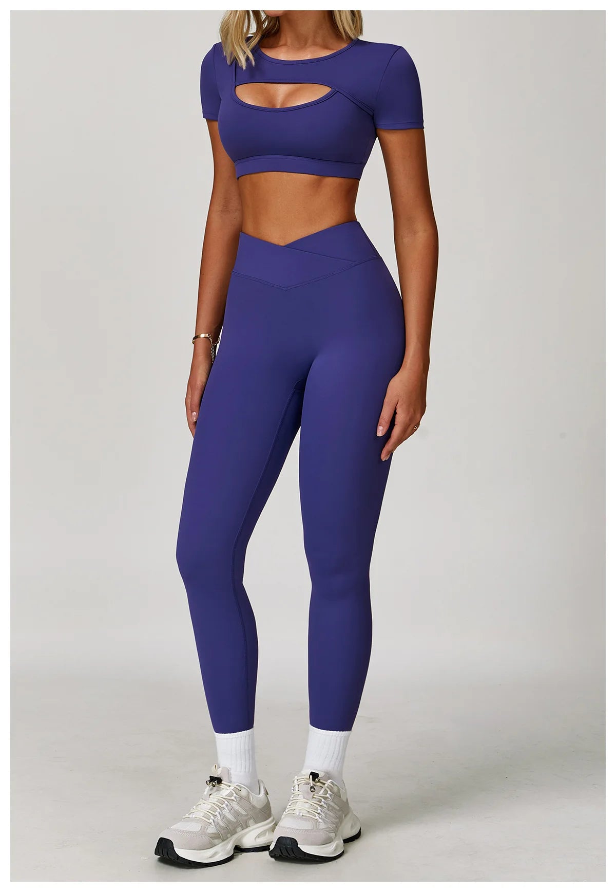 Two-piece women's fitness yoga gym outfit with sports bra and leggings, from The Clothing Company Sydney, for workout and running.