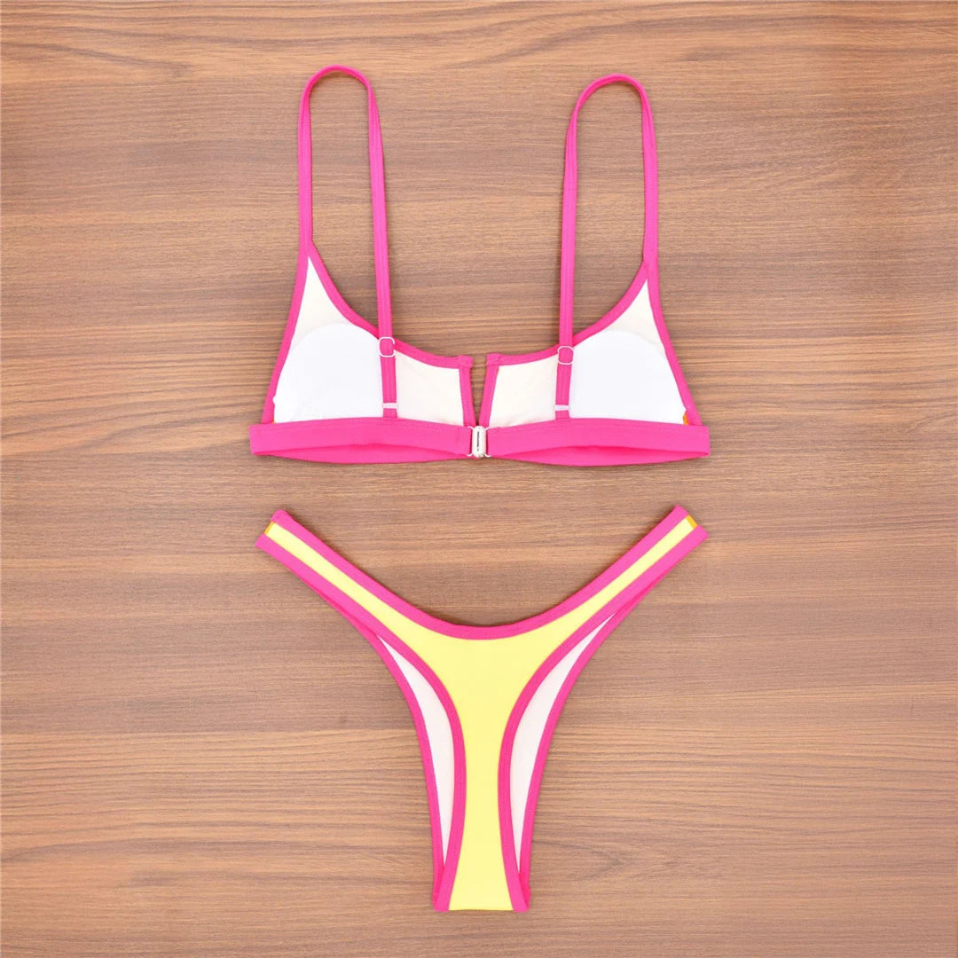 V shape high cut bikini swimsuit for women, two-piece swimwear with a stylish design, by The Clothing Company Sydney.