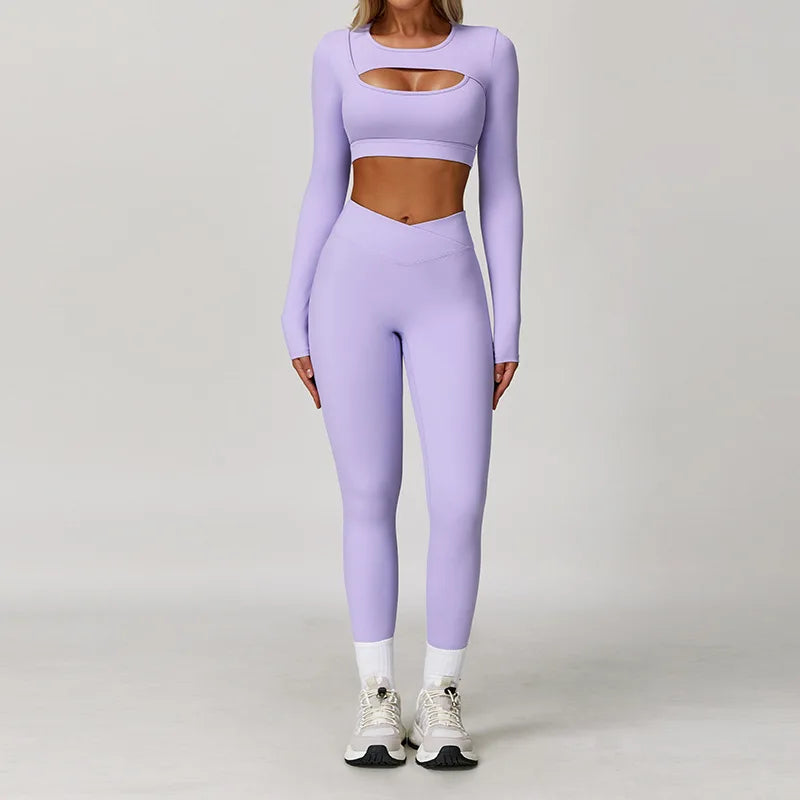 Two-piece women's fitness yoga and gym outfit with sports bra and leggings from The Clothing Company Sydney, suitable for workout and running.