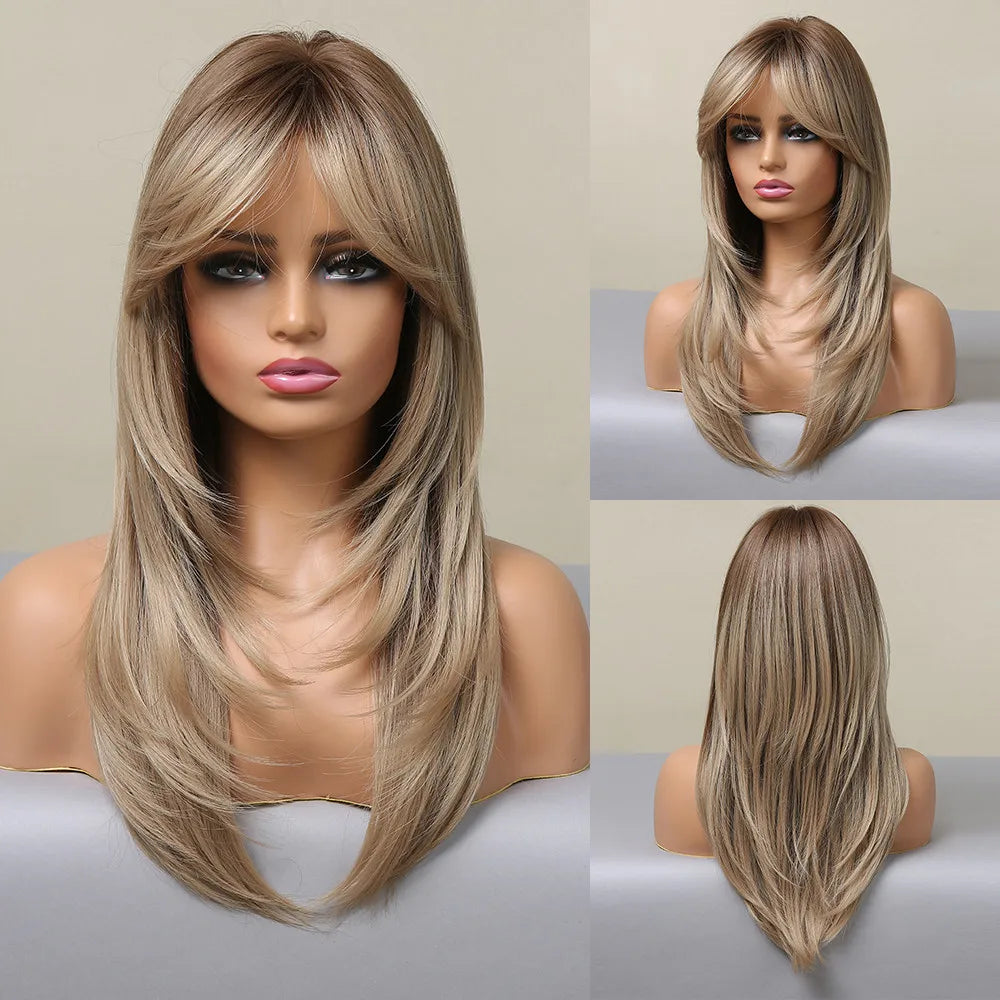 Long layered straight synthetic wig in black and pink ombre, perfect for cosplay, by The Clothing Company Sydney.