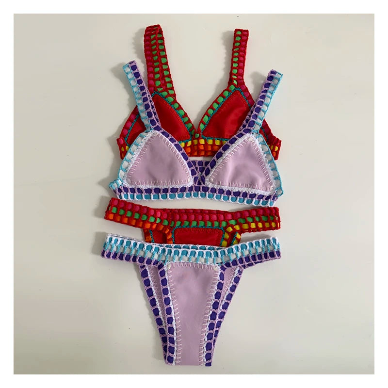 2 Piece Red Swimwear Green Bathing Suit Pink Swimsuit Handmade Navy Crochet Swimsuit Bikini Set - The Clothing Company Sydney