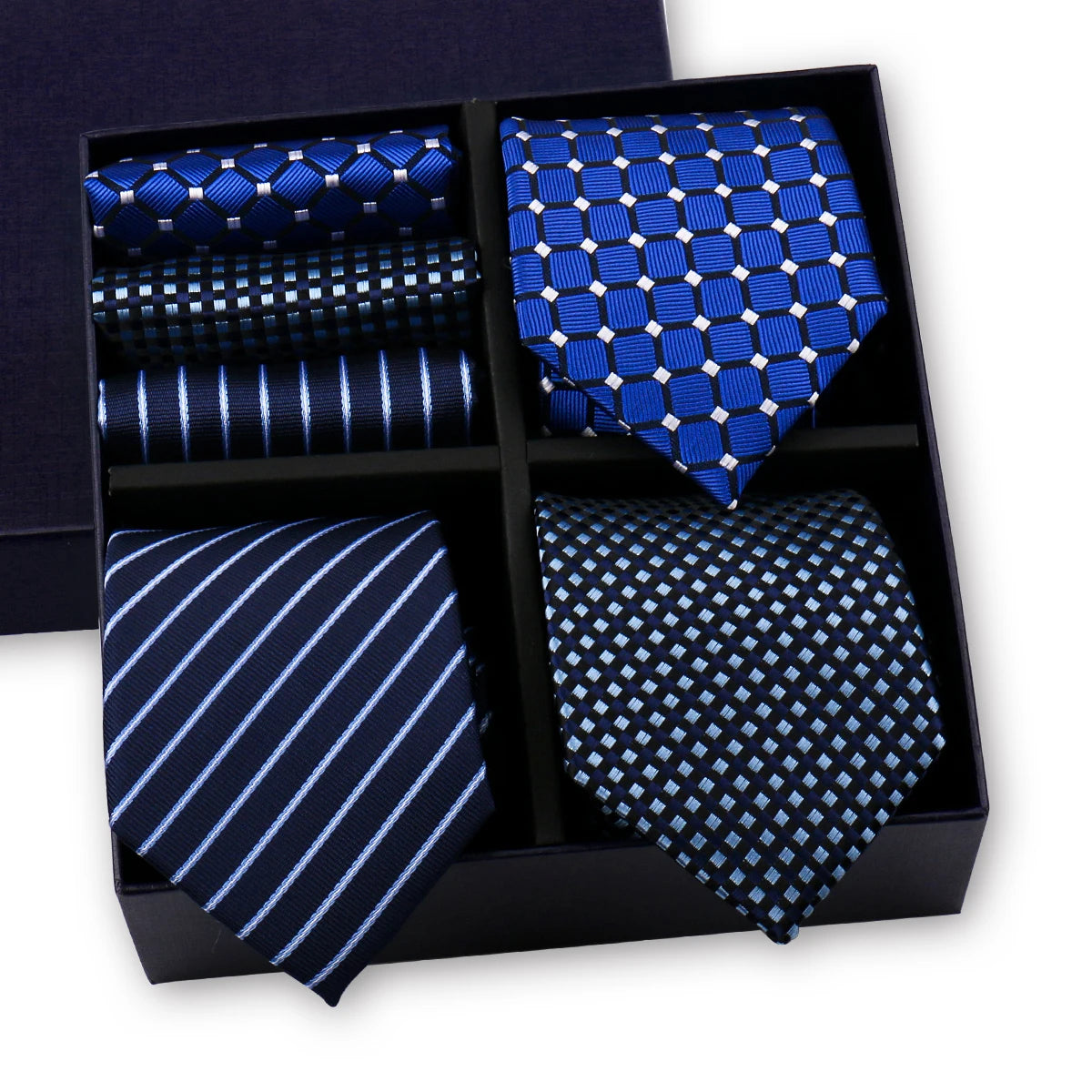 Luxury men's tie set by The Clothing Company Sydney featuring a paisley striped necktie and matching handkerchief in a gift box.