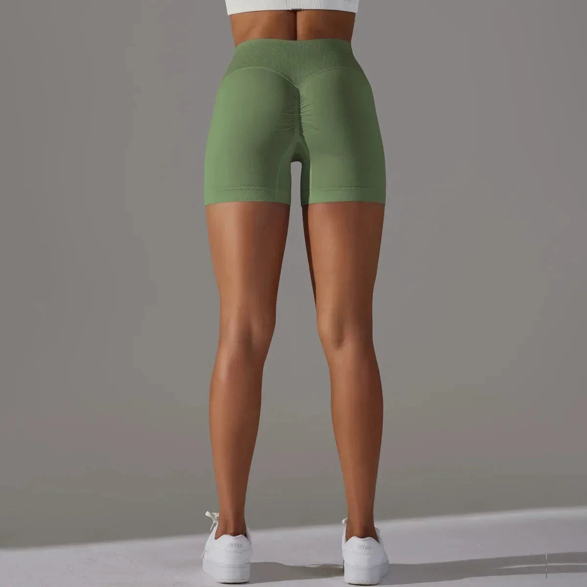 Women’s high waist fitness yoga leggings by The Clothing Company Sydney, seamless sports bike shorts with scrunch butt design.