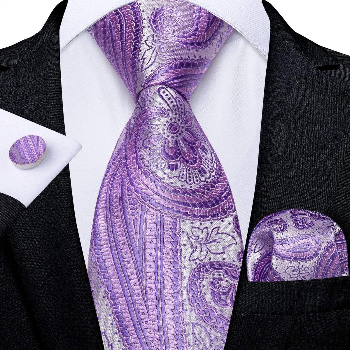 Luxury purple paisley silk tie set for men, 8cm, with matching accessories, by The Clothing Company Sydney.