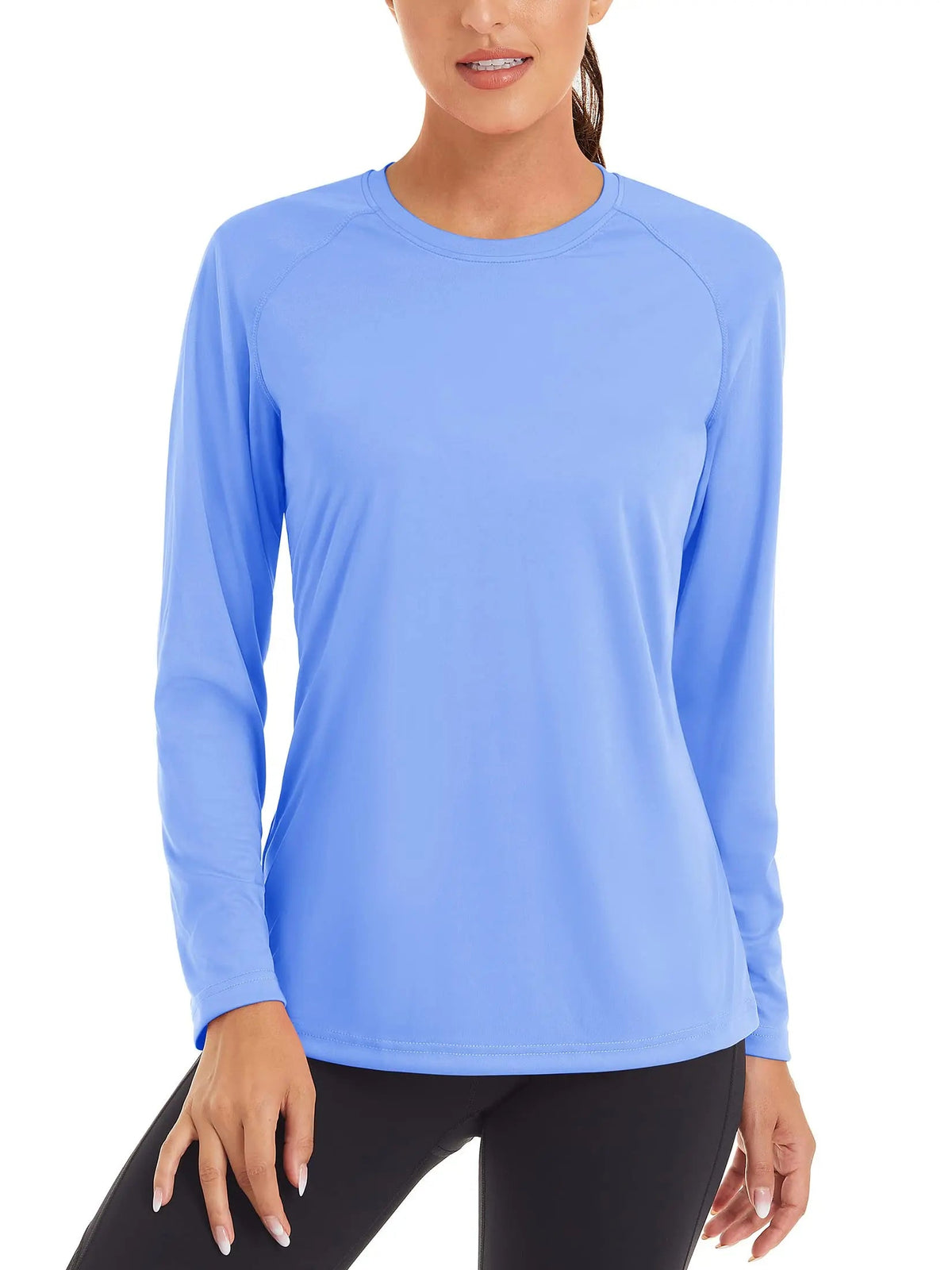 Women's UPF 50+ quick-dry long sleeve swim T-shirt by The Clothing Company Sydney, featuring UV protection and performance fabric.