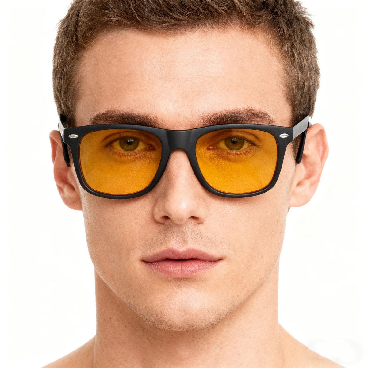 Blue light blocking glasses for men and women with square frames, designed for computer and gaming eye protection, in stylish orange.