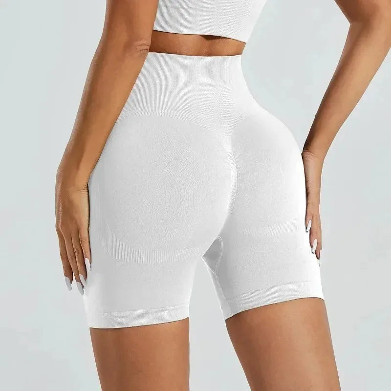 Women's seamless high waist gym shorts by The Clothing Company Sydney, high elastic fit for fitness, running, and cycling.