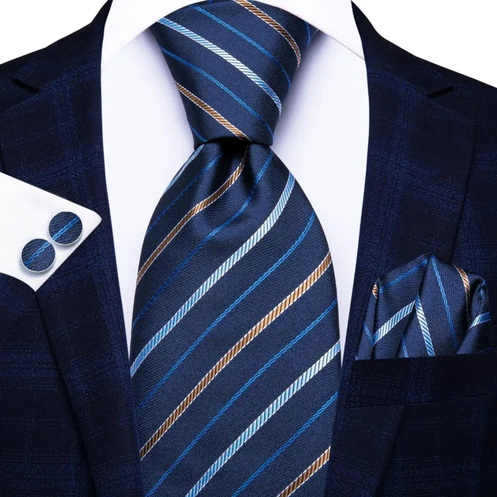 Blue paisley silk tie set with matching cufflinks and pocket square, stylish men's accessory from The Clothing Company Sydney.