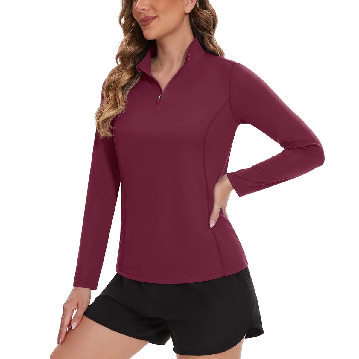 Women's UPF 50+ quick dry long sleeve sun protection shirt by The Clothing Company Sydney, ideal for outdoor running, hiking, and fishing.
