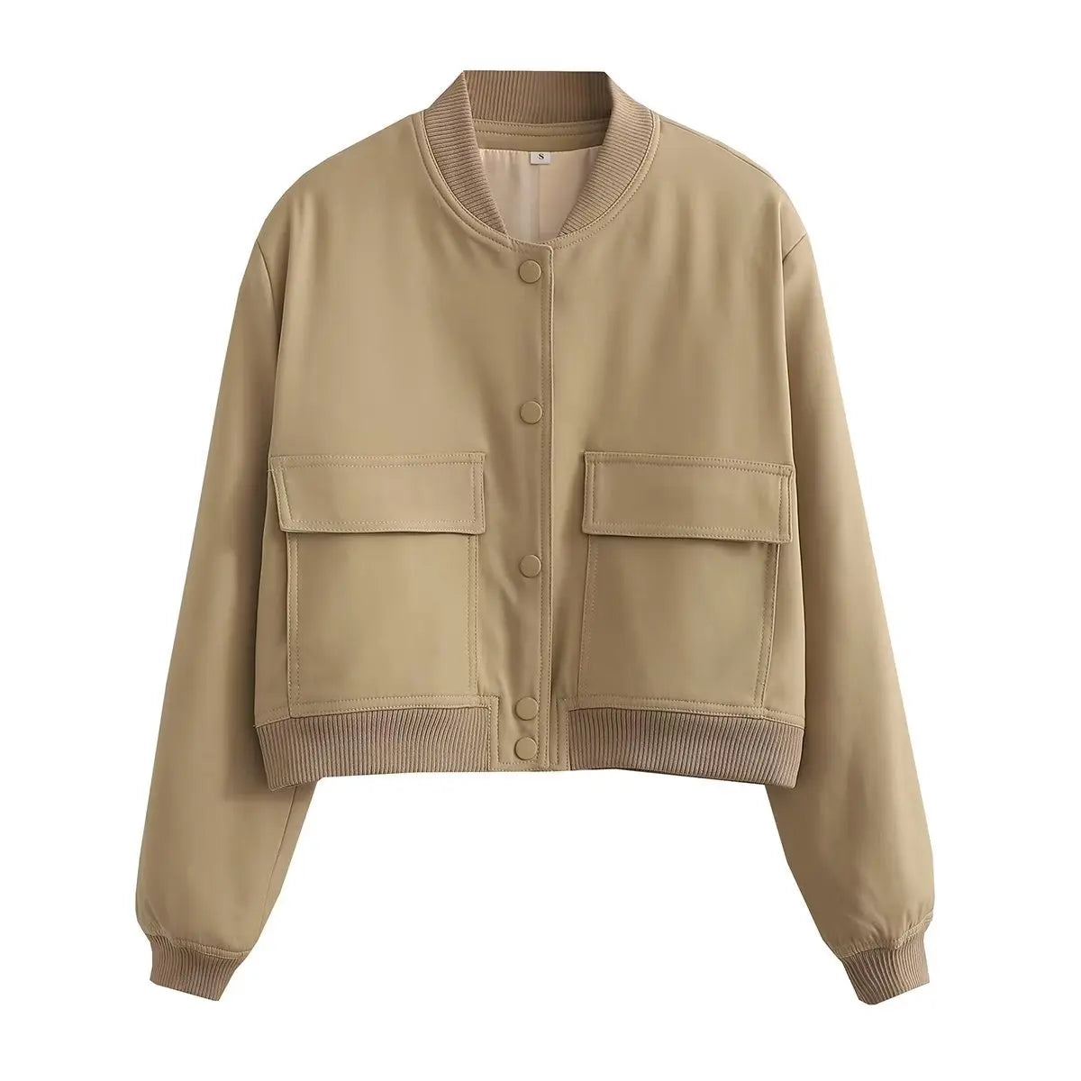 Women’s bomber jacket from The Clothing Company Sydney, stylish black outerwear with a zip front and ribbed cuffs.