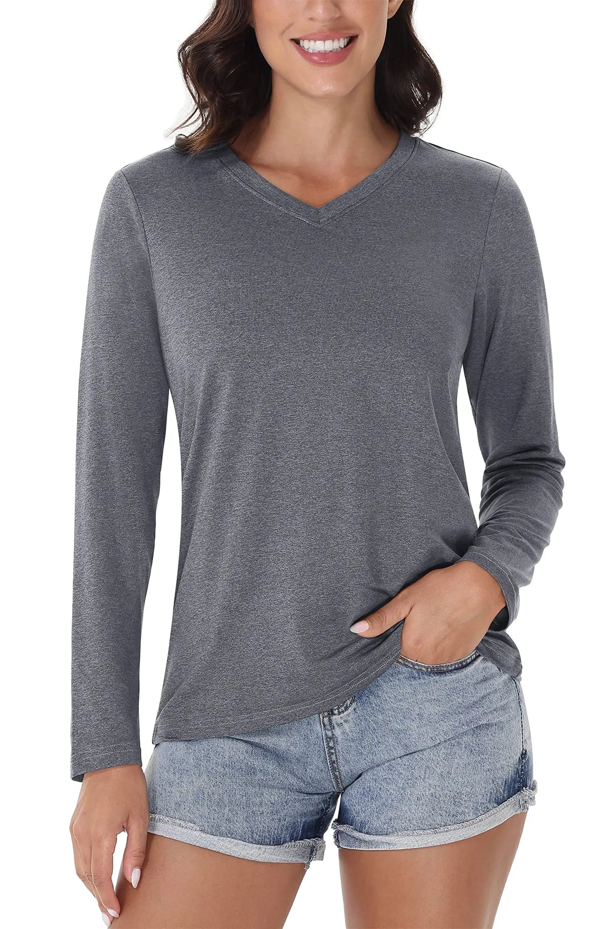 UPF 50+ Sun Protection Long Sleeve Shirts Womens V Neck Summer T-Shirts Outdoor Athletic Workout Running Gym Sportswear The Clothing Company Sydney