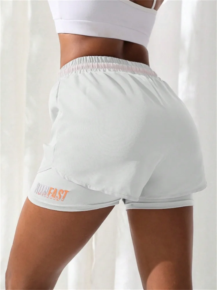 Women's High Rise Yoga Shorts With Elastic Running Shorts Two Pieces Pants With Inside Layer