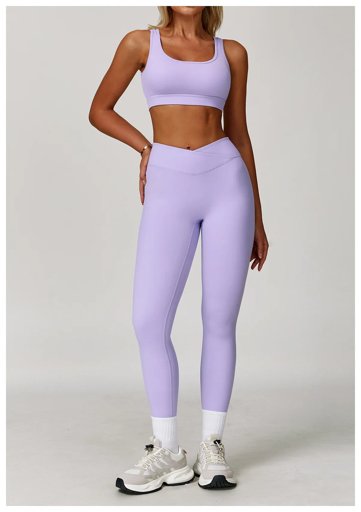 Women's fitness yoga gym outfit set by The Clothing Company Sydney, including sports bra and matching leggings for workout and running.