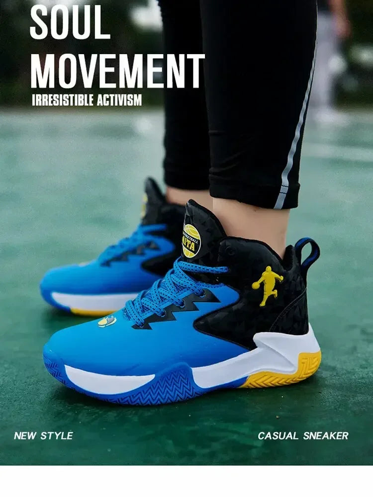 Kids basketball shoes by The Clothing Company Sydney featuring breathable mesh and non-slip rubber soles for active play.