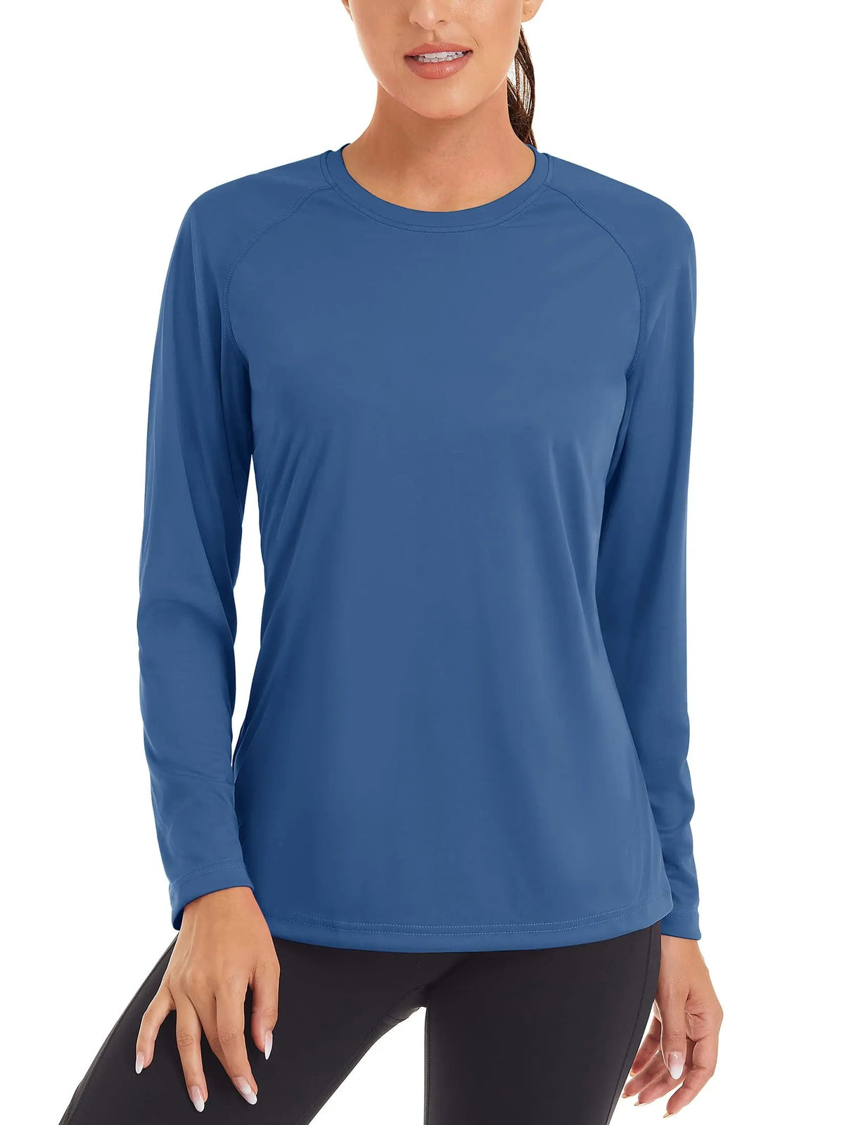 Women's UPF 50+ quick dry long sleeve T-shirt by The Clothing Company Sydney, ideal for sun protection and active wear.
