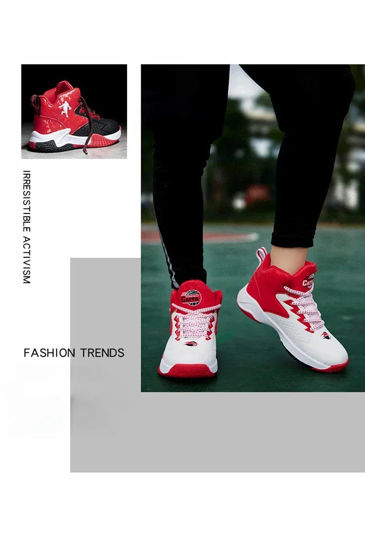 Kids basketball shoes by The Clothing Company Sydney, breathable non-slip sneakers with colorful design and durable sole for active play.