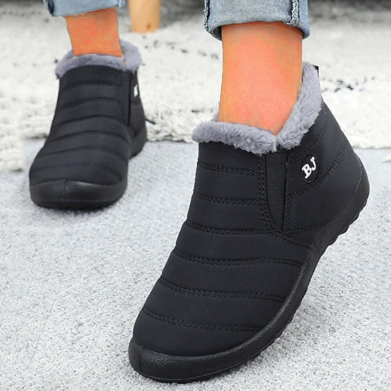 Women’s waterproof fur snow boots by The Clothing Company Sydney, slip-on ankle shoes with warm fur lining and durable winter footwear