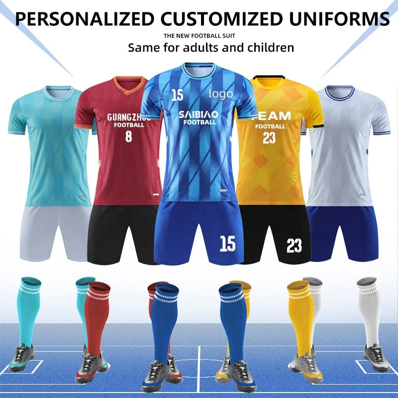 Adult kids customized football jersey and soccer uniform by The Clothing Company Sydney, quick-drying sportswear for team training.