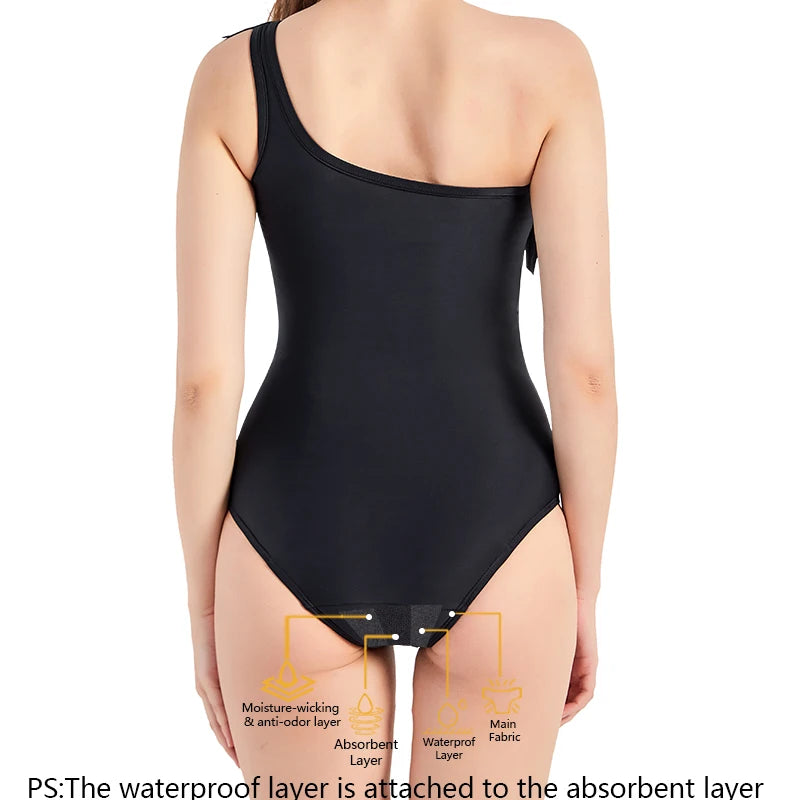 Women's washable menstrual swimsuit bikini by The Clothing Company Sydney with absorbent, leak-proof design for period swimming.