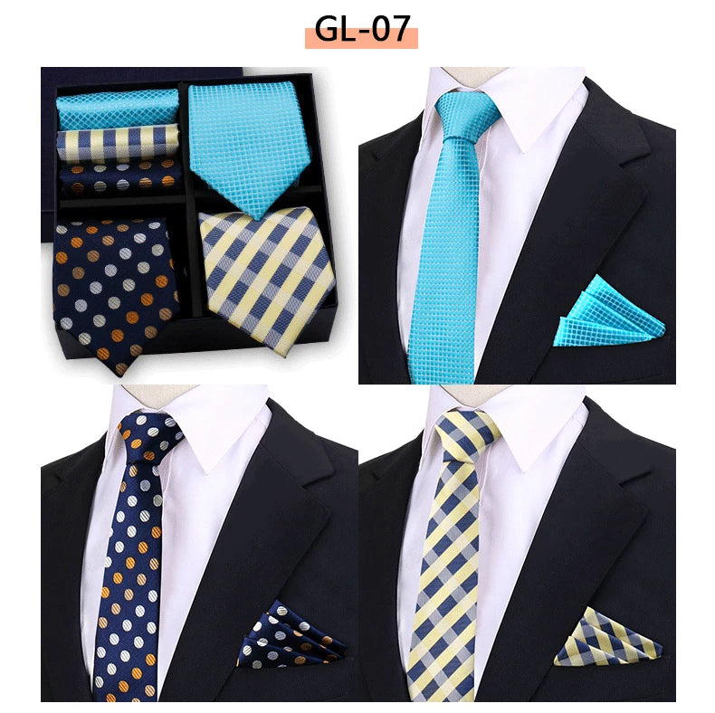Luxury men's tie set including paisley and striped necktie with matching handkerchief in a gift box by The Clothing Company Sydney.