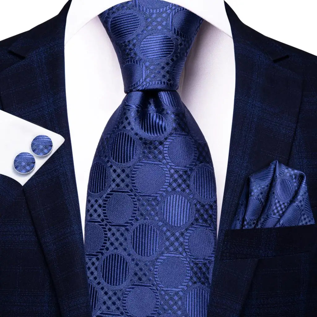Blue paisley silk tie set with matching cufflinks and pocket square, stylish accessories for men by The Clothing Company Sydney.