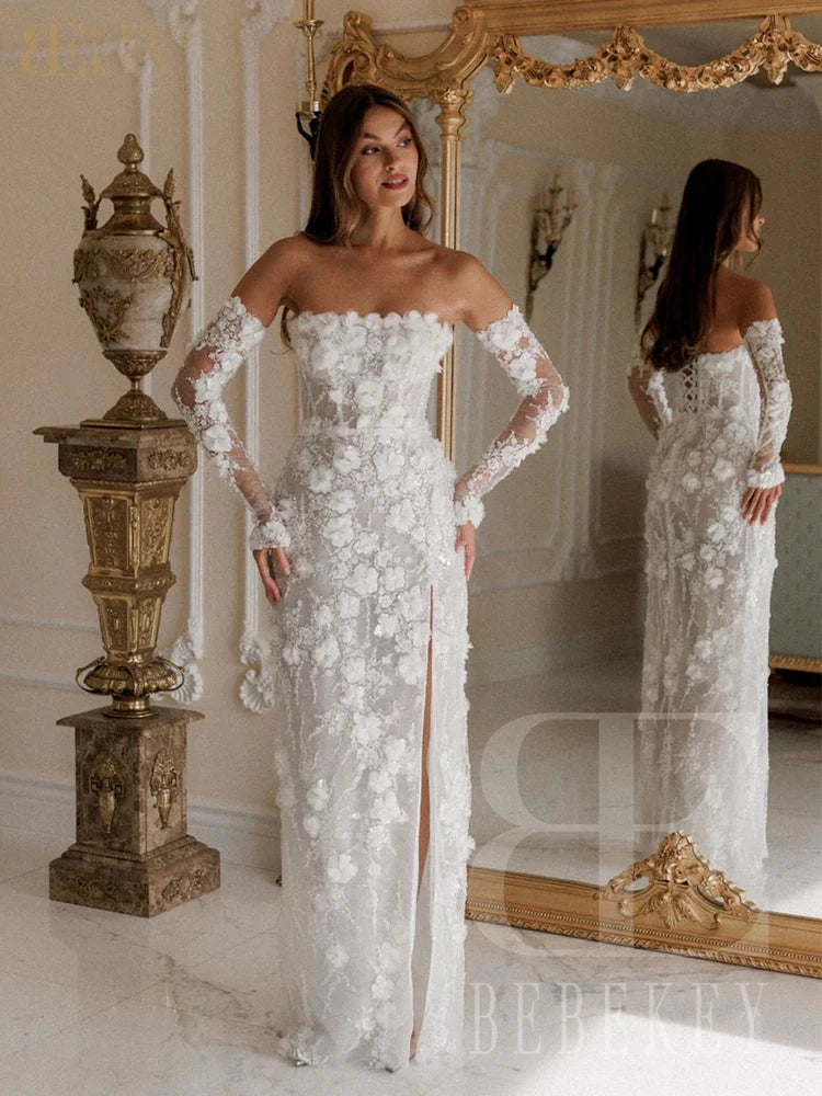 Customized Luxury White Evening Dress with 3D Beaded Floral Wedding Party Gowns Elegant Prom Dress Robe The Clothing Company Sydney
