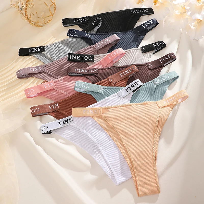 Five women's cotton lingerie briefs featuring letter designs, low waist fit, comfortable underpants by The Clothing Company Sydney.