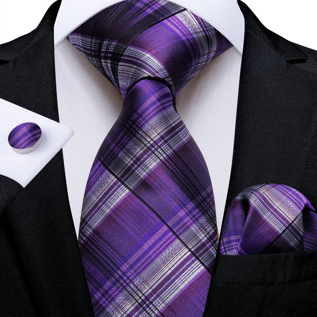 Luxury purple paisley silk tie set for men by The Clothing Company Sydney, featuring an 8cm wide silk tie and matching accessories.