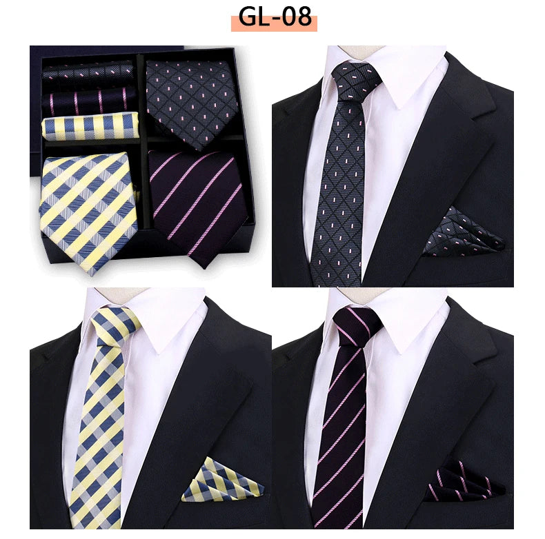 Luxury men's tie set with paisley and striped necktie, handkerchief, and accessories in a gift box by The Clothing Company Sydney.