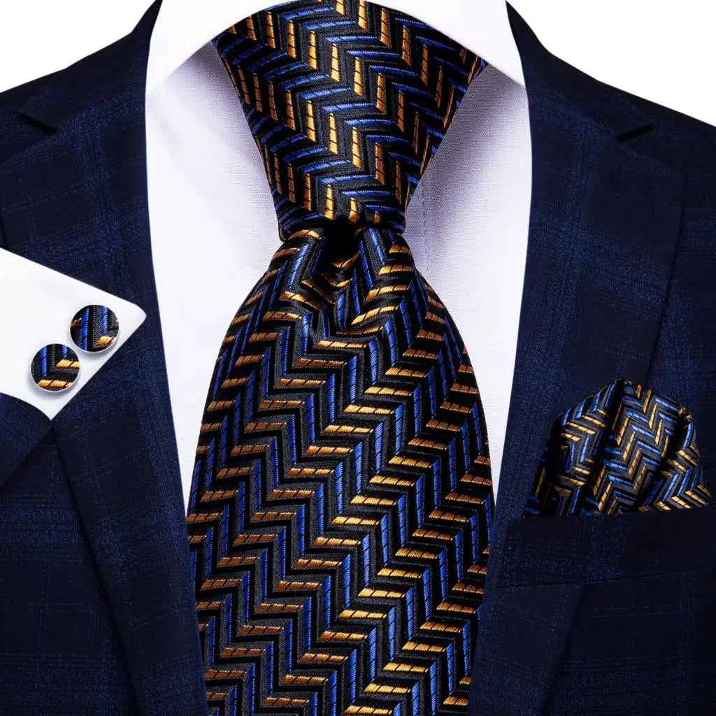 Blue paisley silk tie set with matching cufflinks and pocket hanky, men's accessories by The Clothing Company Sydney.
