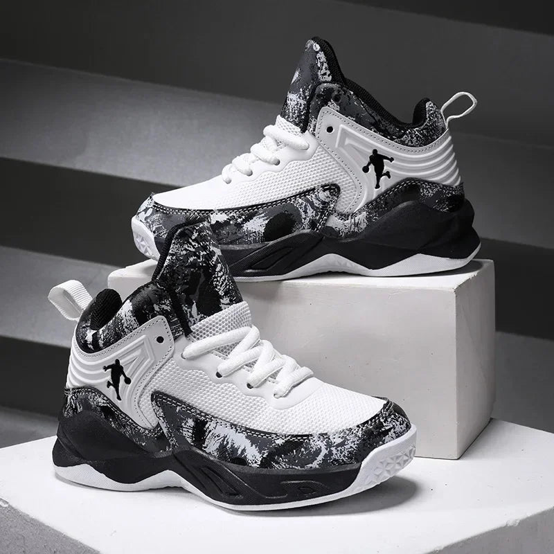 Kids basketball shoes by The Clothing Company Sydney, non-slip sports sneakers with colorful design and supportive soles.