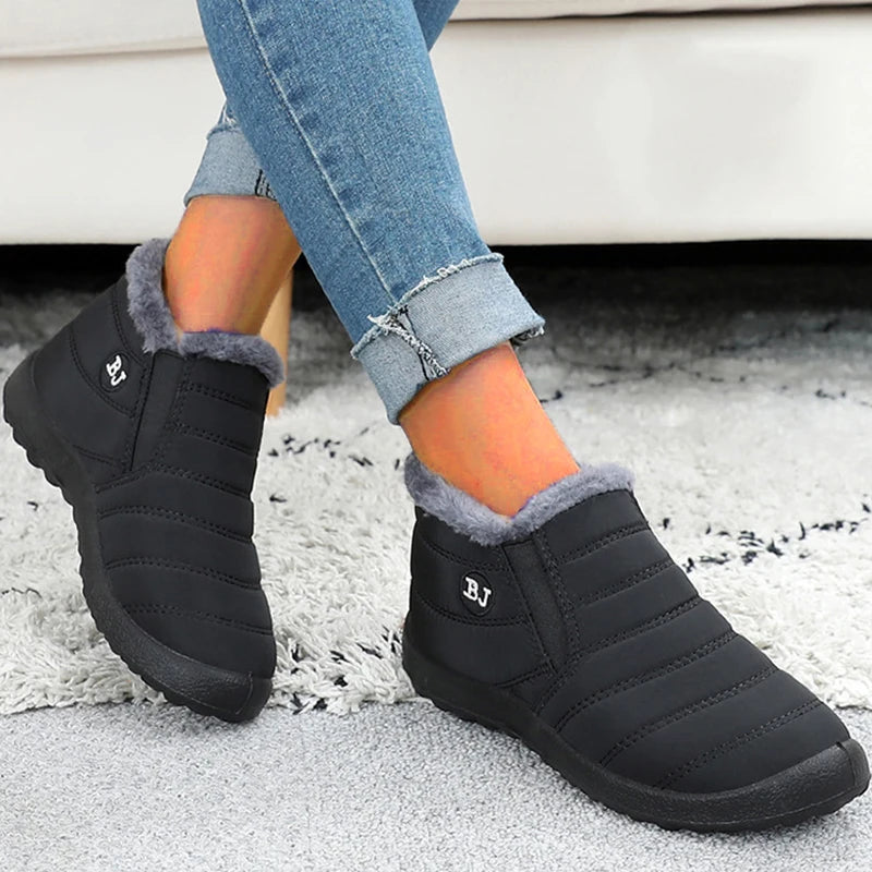 Women’s waterproof fur snow boots by The Clothing Company Sydney, slip-on ankle shoes with warm fur lining and durable winter footwear