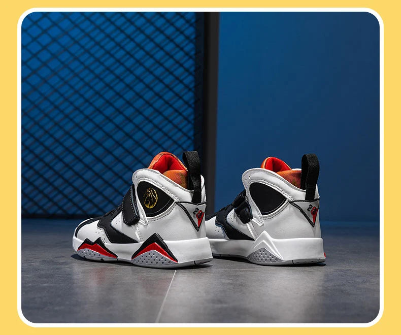 Kids boys' basketball shoes from The Clothing Company Sydney featuring non-slip outdoor sports sneakers with vibrant design and sturdy soles.