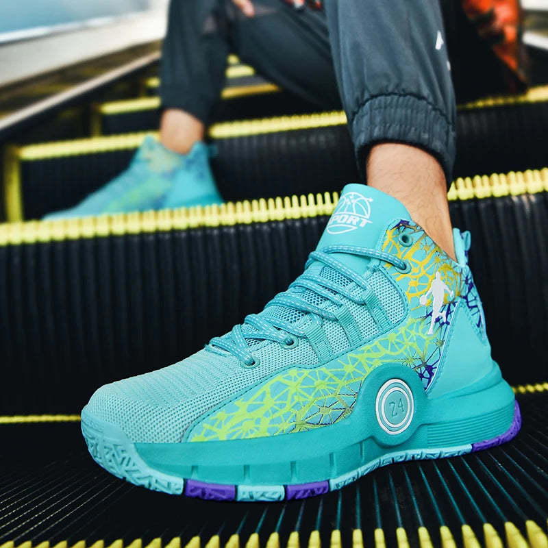 High-top basketball shoes from The Clothing Company Sydney featuring non-slip soles and breathable design for athletic performance.