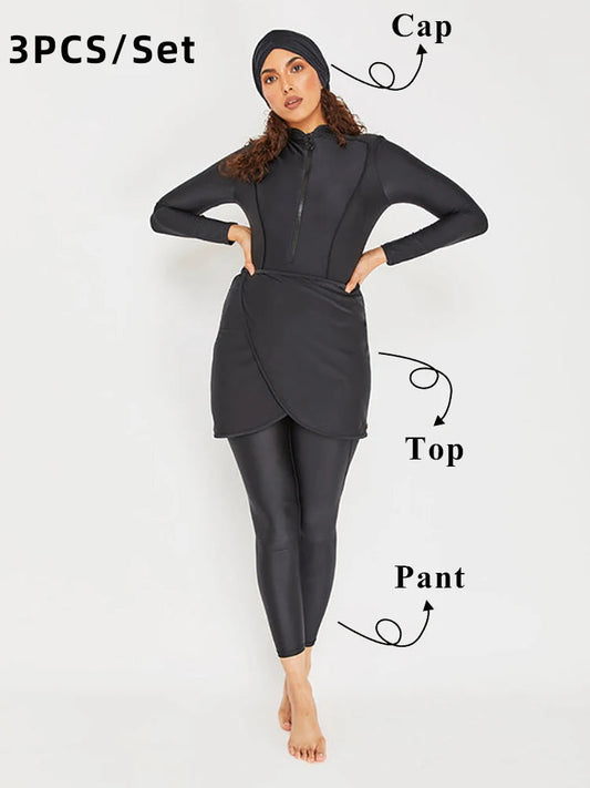 3 Piece Swimwear Women Full Length Patchwork Long Sleeves Sports Bathing Suit Quick Drying Swimsuit The Clothing Company Sydney