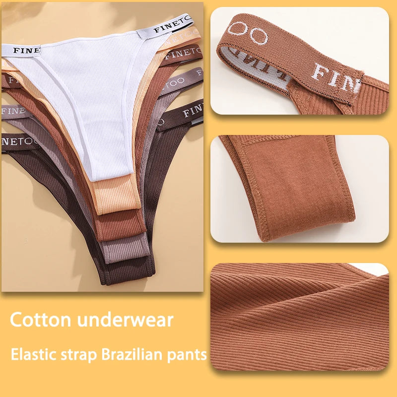 Five-pack women's cotton lingerie briefs with low waist design, featuring letter print, comfortable fit, and breathable underwear.