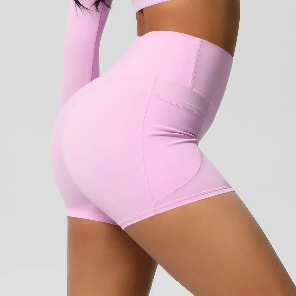 Women’s high-waisted bicycle yoga shorts from The Clothing Company Sydney with pockets, quick-drying, breathable, and gym-friendly.