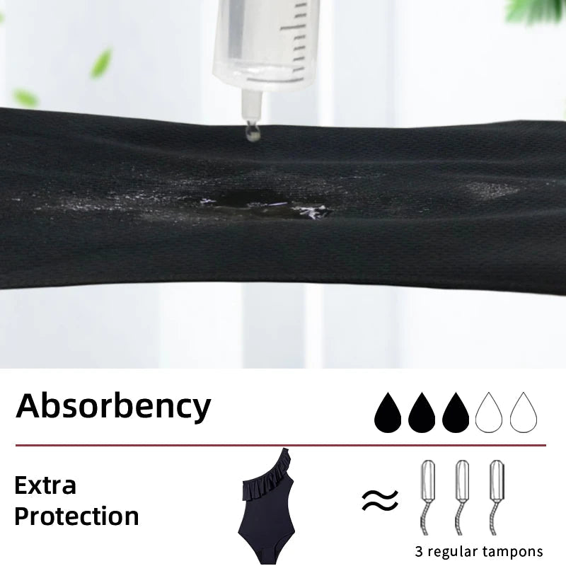 Women's menstrual absorbent swimsuit by The Clothing Company Sydney, washable bikini designed for menstrual periods, shown in the image.